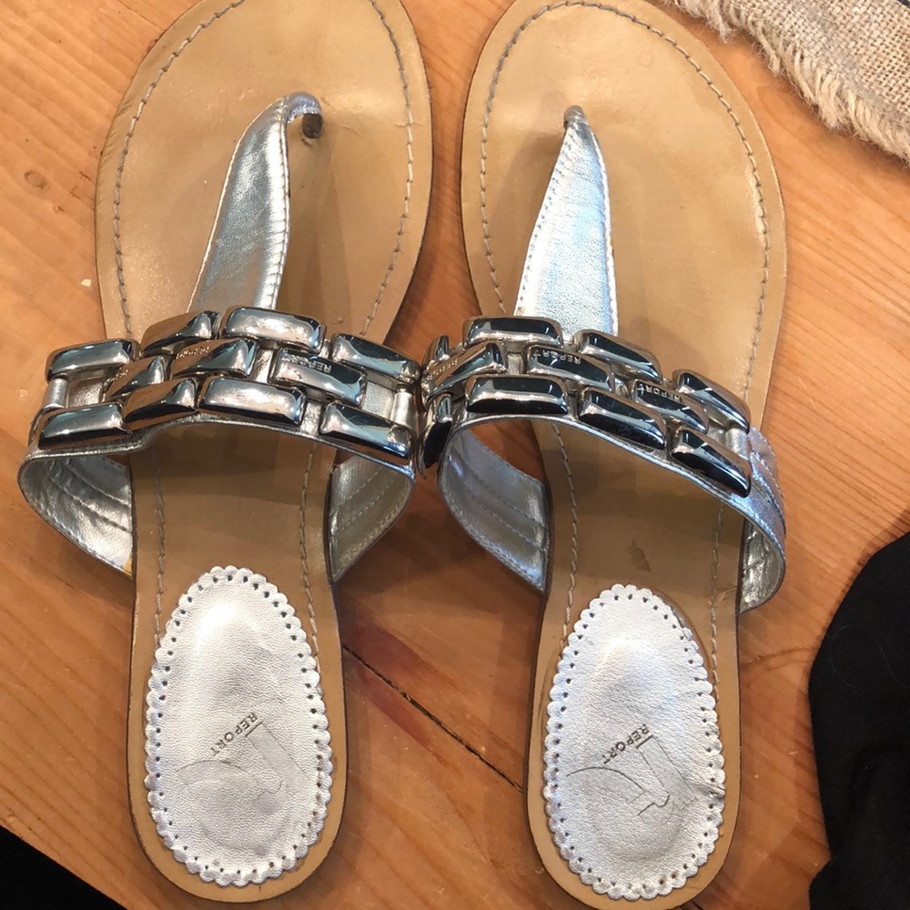 Report leather silver sandals with metal accent